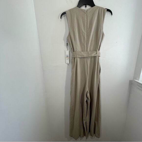 NWT Calvin Klein Khaki Linen Blend Wide Leg Button Front Sleeveless Jumpsuit 2 - Picture 10 of 15